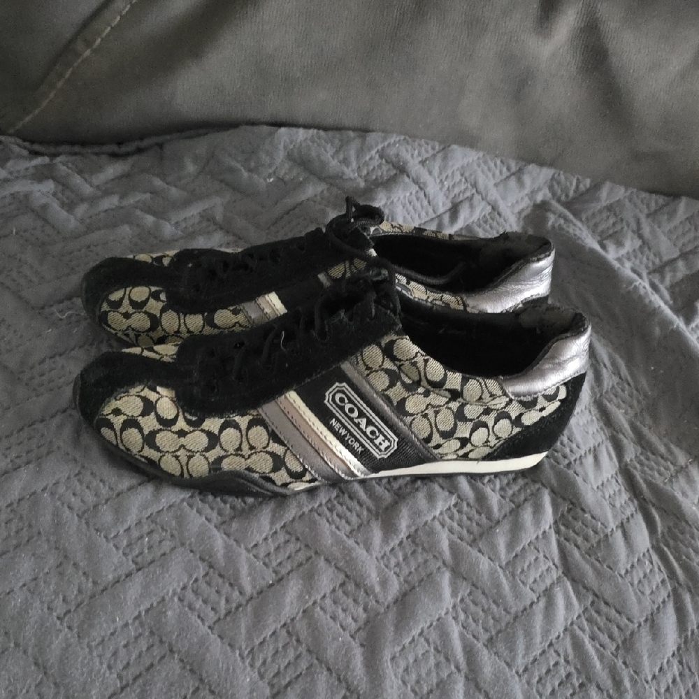 Coach Women's Monogram Black and Silver Sneakers - Picture 5 of 6